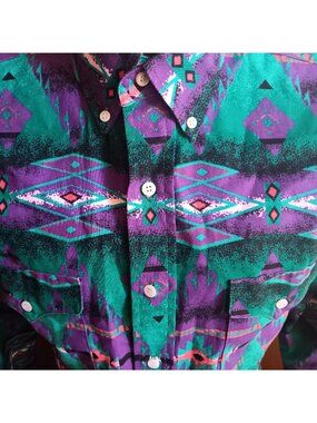 True Vintage Aztec SouthWestern Cowboy Shirt Medium 15.5x33 Panhandle Slim USA